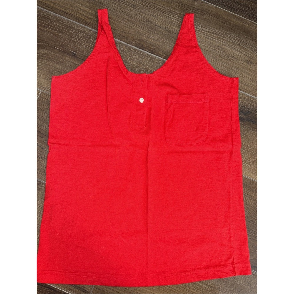 Vintage Energie White L Henley Tank Y2K 90s Button Front Cotton Top‎ Medium Red